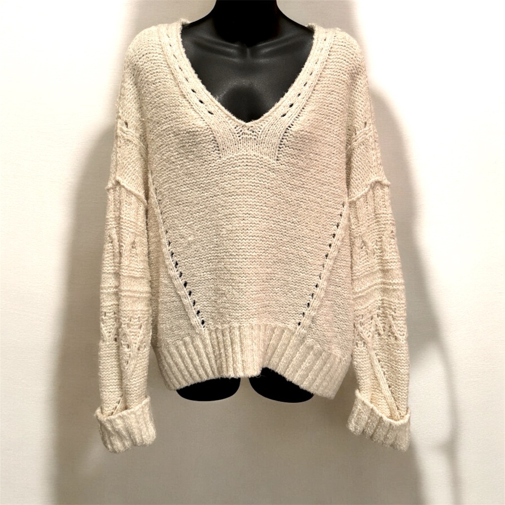 Pilcro Cozy Cream V-Neck Sweater